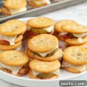 Ritz Crackers with Bacon and Pickle Spread: Crispy Party Snack 9 Plate of Ritz pickle bacon crackers.