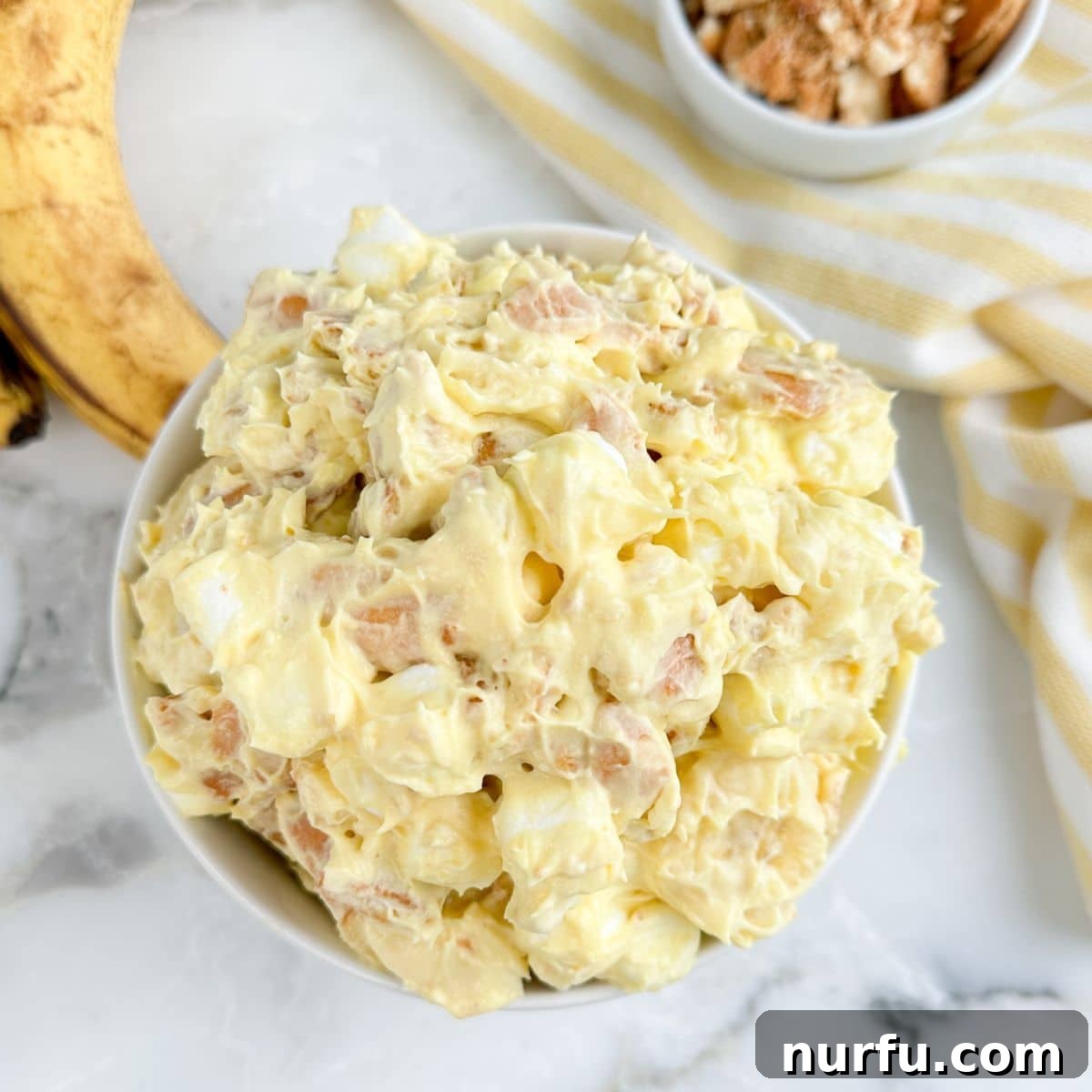 Bowl of banana pudding fluff dessert.