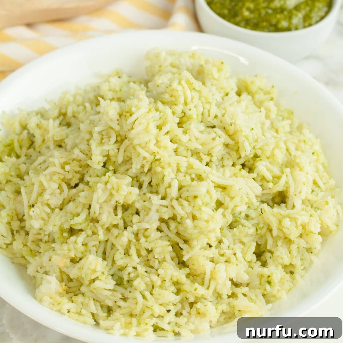 Bowl of pesto rice. 