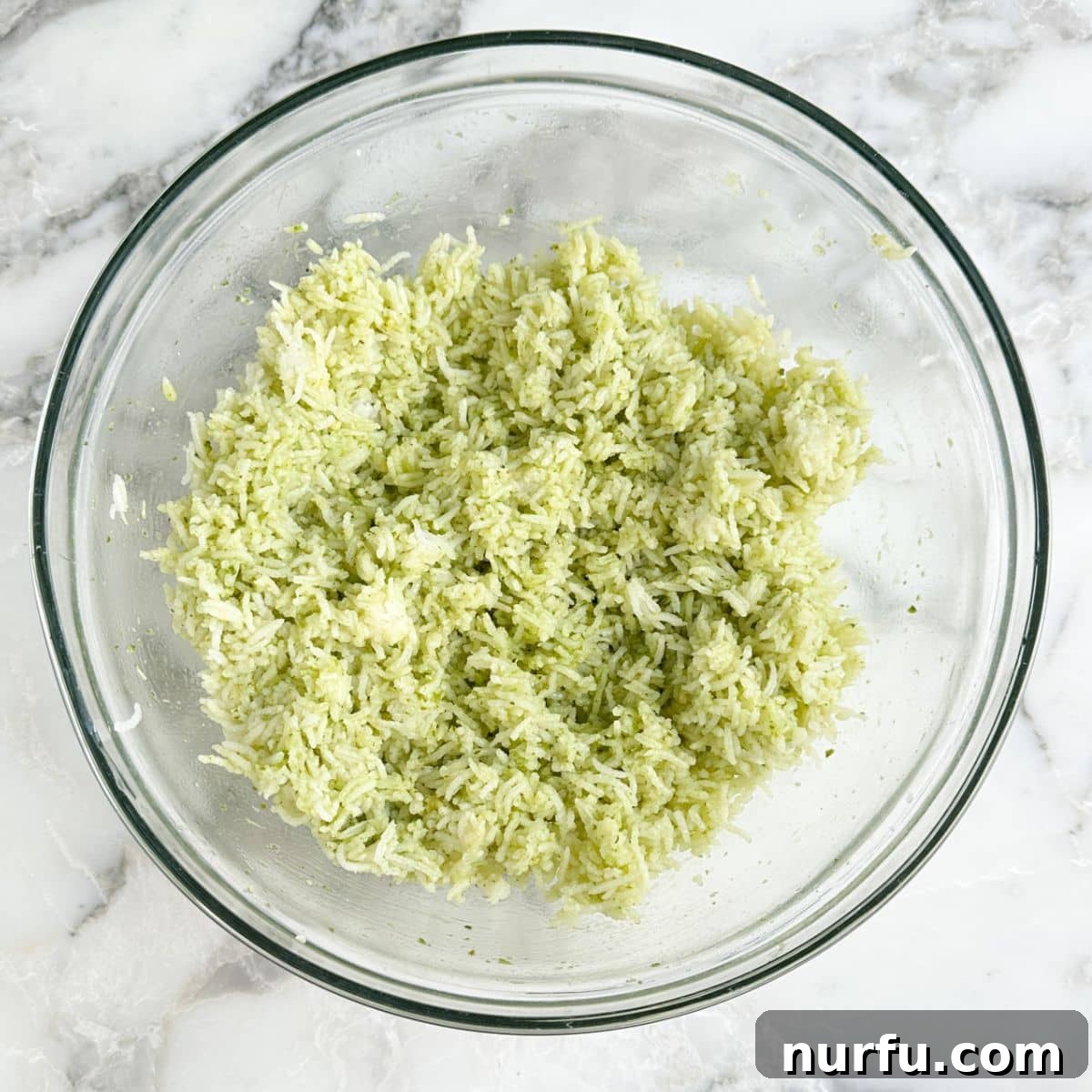 Bowl of pesto rice. 