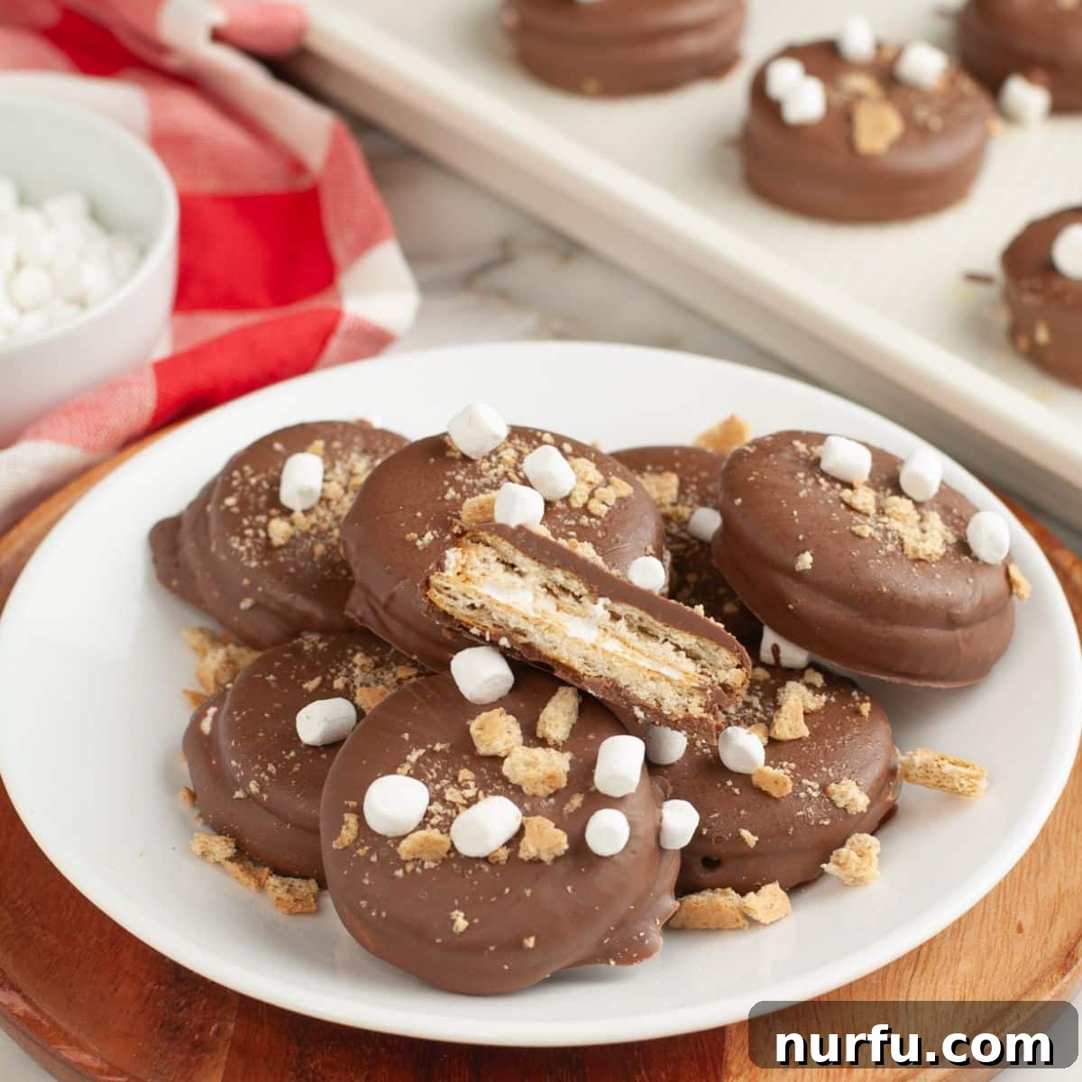 Plate of s'mores cracker cookies. 