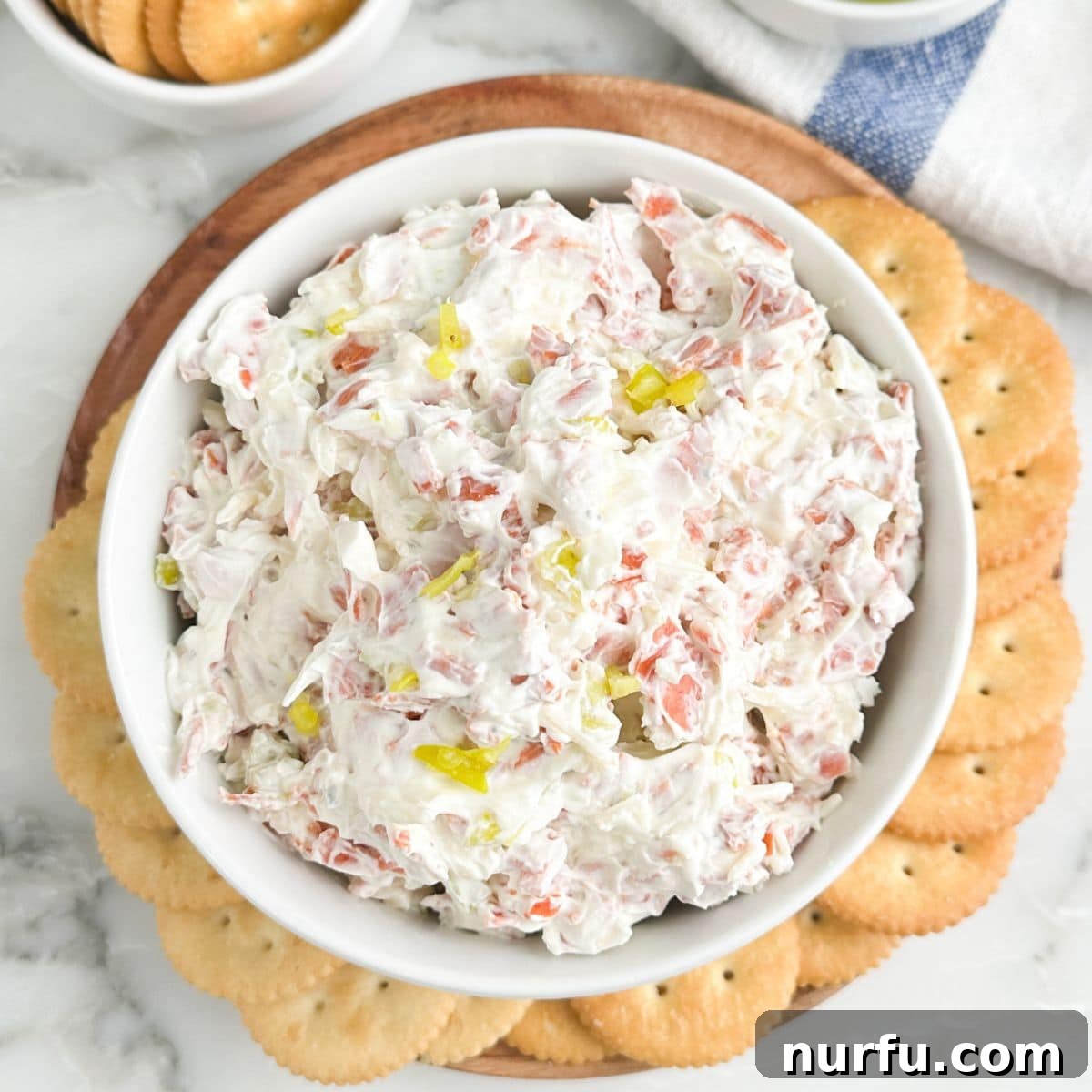 Bowl of cream cheese pepperoni dip.