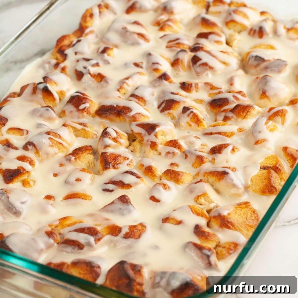 Casserole dish with orange roll casserole. 