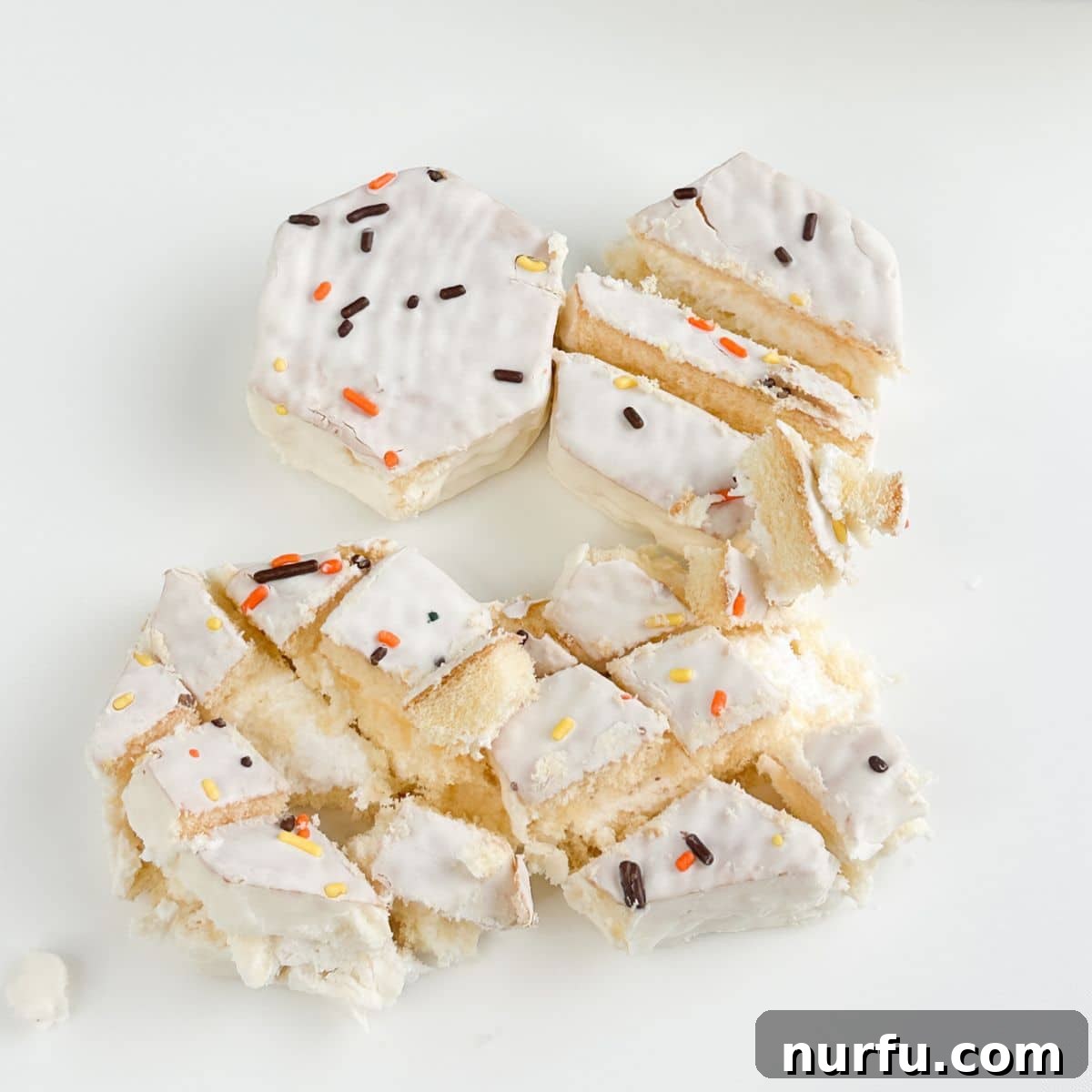Cut up Little Debbie cakes.